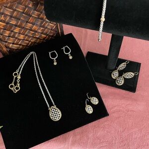 Silver and Gold 3 pair of Earrings, 1 Bracelet, 1 Necklace Set